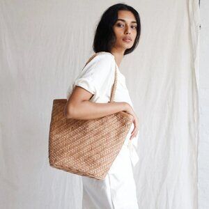 Bembien Jeanne woven 100% leather tote bag / cotton lined / caramel sand beige